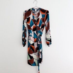 Diane Von Furstenberg Abstract Print Silk Wrap Dress